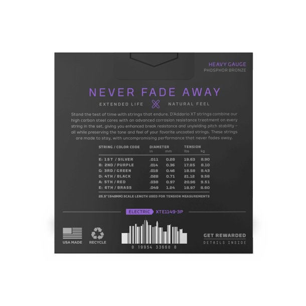 D'Addario XTE1149-3P, Strenges�t til elektrisk guitar, XT Coated, 011-049, 3-pak